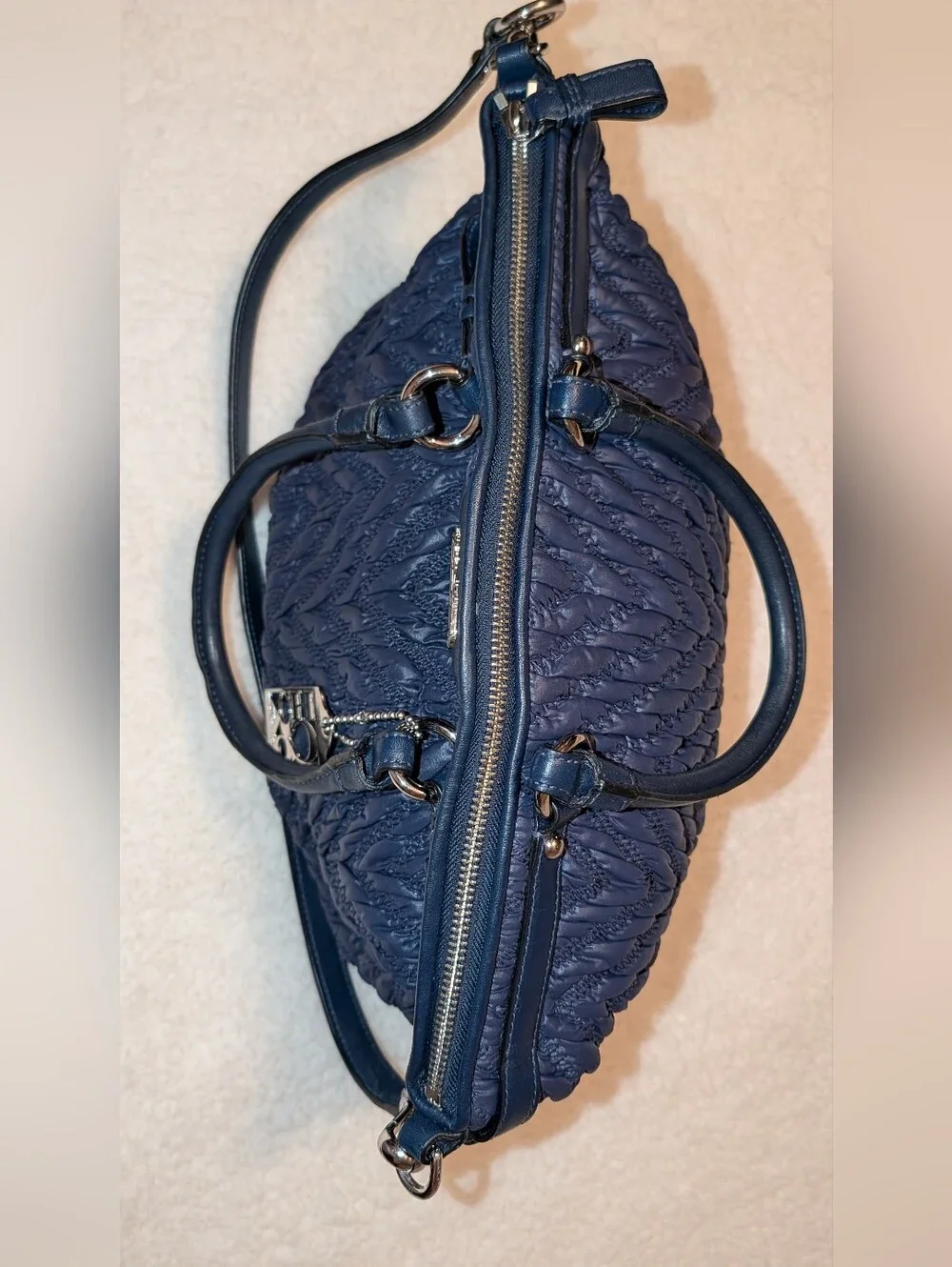 Coach Madison 70th Anniversary Quilted Chevron Navy Blue Nylon Satchel EUC